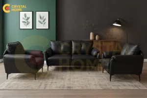 طقم كنب أسود.. فخامة وحداثة ، حضور قوي.  ستايل ناعم.. تصميم حديث.. راحة تحكي عن حالها  جلد ناعم مريح