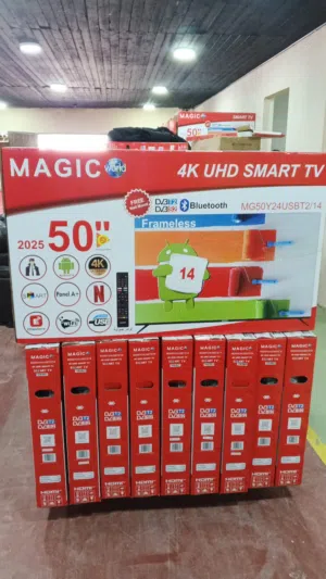 شاشات ماجيك 50 إنش سمارت فريملس واوامر صوتيه وبلوتوث ومتوفرة بضد الكسر 4k،بريميوم