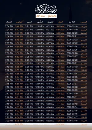 "إمساكية رمضان 2026 – رفيقك اليومي للصوم والدعاء"