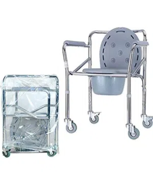 كرسي مرحاض للمرضى مع 4 عجلات مستلزمات طبية للمرضى حمام طبية متنقل لون سكني