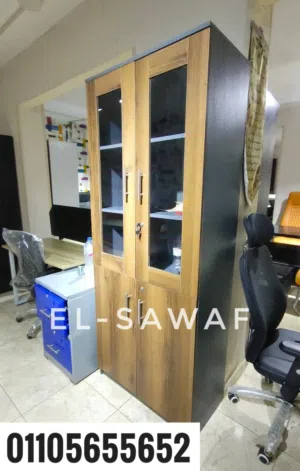 مكتبة ملفات خشب mdf اسباني ، مكتبة ملفات مودرن ، دولاب أوراق ، خزانات كتب ، مكتبة 2ضلفة ، أثاث مكتبي