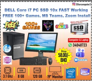 DELL i7 Computer FREE 100 Games for Kids (Just Plug & Play) 8GB Ram SSD 10x Fast Working