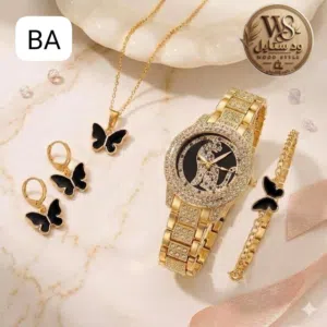 ساعة مرصعة مع إكسسوارات