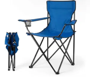 Portable Foldable Camping Chair with Armrest and Cup Holder - Blue