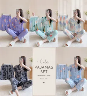 3PCS Women's Pajama Set – Shirt, Shorts & Trousers  Sizes L to XXL  Cash on Delivery UAE