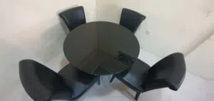 MODERN GLASS ROUND TABLE + 4 CHAIRS URGENT SALE 35 BHD ONLY