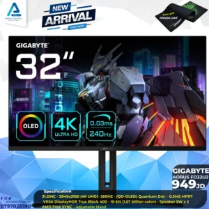 شاشة جيجابايت Monitor Gigabyte 31.5 inch 4K 360Hz  بافضل الاسعار