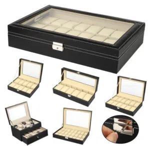 صندوق منظم ساعات جلد باخد 12 ساعه فخم جدا. ب19 دينار