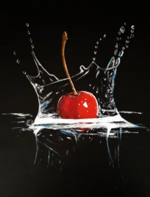 cherry falling in water painting