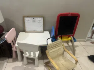 Ikea kids table with chairs and board