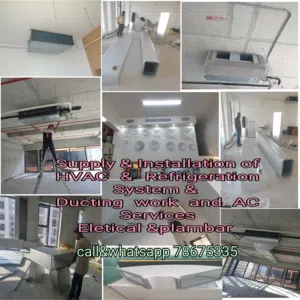 Supply & Installation of HVAC & Ducting work and AC Servicing.  Eletical & plambar Decor work