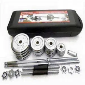 شنطة حديد كروم متغير الاوزان 50ك مع بار عدد 2 و بار 150 سم يورك