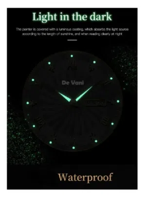 De Vani Luxury Men's Watch Waterproof Day-Date Luminous Hands