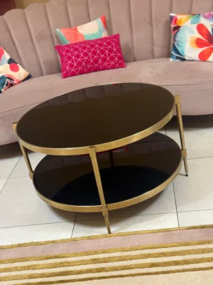 Elegant Modern Coffee Table – Black Glass with Gold Finish