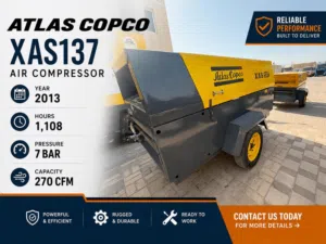 Atlas Copco XAS 137DD Air Compressor Year 2013  Hours: 1,108  7 BAR  270 CFM