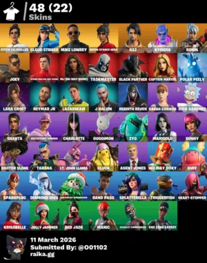 حساب فورت نايت 48 سكن Mike Lowrey Spider-Man سكنات مارفل وصول كامل للحسابب