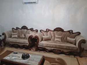 صالون دمياطي اصلي مش مقلد وطاولة معه بحالة جيدة ومعه مكتبة بحالة جيدة