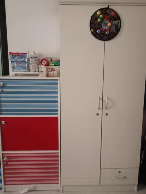 White Bedroom Wardrobe & Colorful Multi Cabinet Storage دولاب ملابس أبيض وخزانة كبائن ملونة