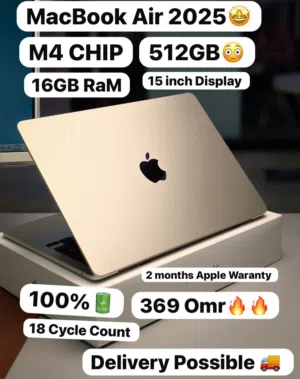 Apple MacBook Air M4 chip 2025 512Gb 16Gb Ram 15inch Display 100% battery under Apple warranty