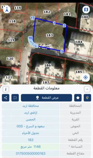 قطعة ارض للبيع شمال كلية الحصن ( السعوه والسرج )