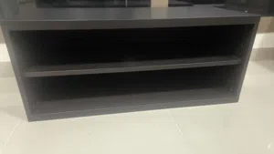 dark brown tv table and shelf