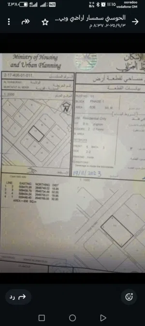 أرض سكنية مميزة للبيع في مخطط  مرتفعات الخابورة جميع الخدمات موجوده قريب شارع القار خط الثاني