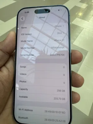 iPhone 17 normal 256gb battery health 100 cycle count 3 time have 11months apple warranty