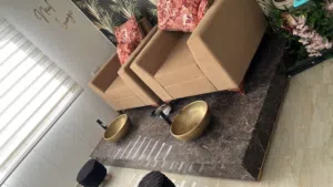 كنبة بديكير مزدوجة فاخرة مع أحواض ذهبي