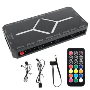 ARGB Fan Hub 5V-3PIN 2-in-1 RGB Computer PC Case Fan Hub 1 to 9 موزع اضاءة للكيس والمراوح
