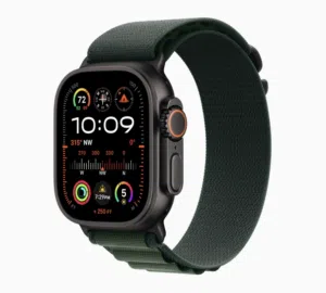 Apple Watch Ultra 2 Black Titanium Case with Dark Green Apline Loop, M/L
