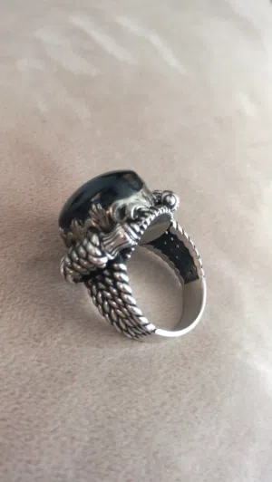 خاتم فضة 925 والحجر عقيق اسود طبيعي 100٪ عفوا جماعة الفضة الكسر لا تحاكوني