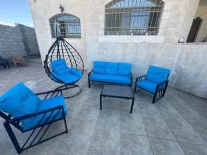جلسات حديقة خارجية حديد ورتان سباعي وخماسي ومراجيح ثنائية وثلاثية قماش وتر بروف ضد المي