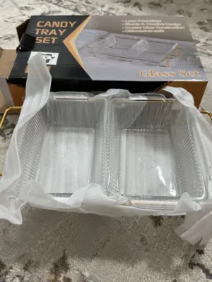 Glass Candy Tray Set with Gold Handle - 2 Compartments