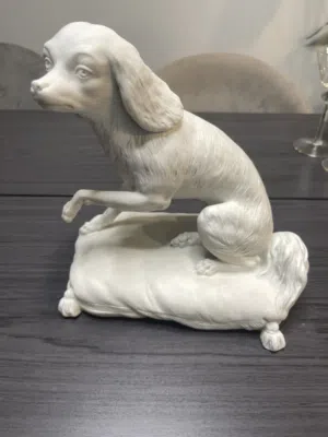 Antique statue , Biscuit Porcelain Figure Dog 19th Century Sign.