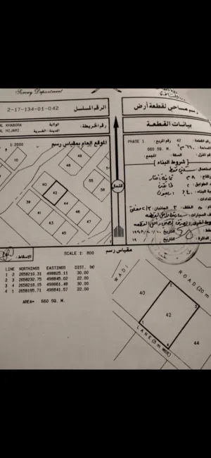 ارض سكنية 660م في ولاية الخابورة / الهجاري