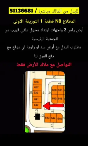 للبدل ارض موقع شيخ في N8 مع زاويه او سد مع دفع الفرق لنا التواصل مع الملاك مباشره