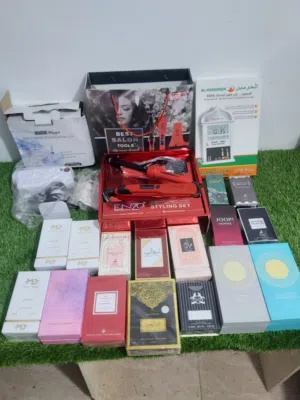 تشكيلة عطور عدد16 و طقم فير وستريت وسشوار وساعة اذان ومعقم