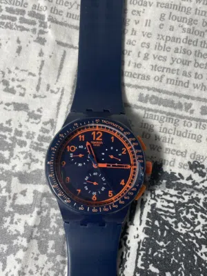 Swatch Blue & Orange Chronograph Watch - Excellent Used Condition