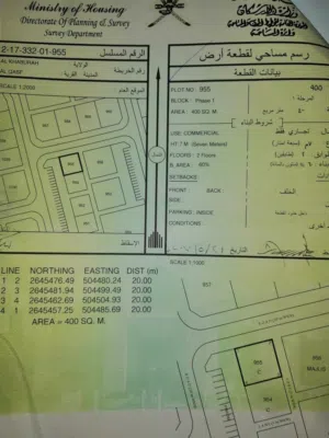 ارض 400م تجاريه للبيع الخابوره القصف