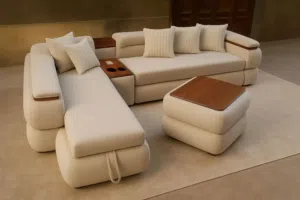 ركنه حرف L مودرن بتفتح سرير و سحاره خشب زان من المصنع  Living room for sale