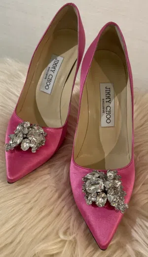 Jimmy Choo Pink Silver Fuchsia Satin Heels