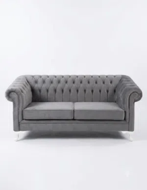 Grey Tufted Sofa with White Legs  كنب رمادي مودرن بحالة ممتازة