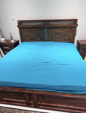 Premium Wooden bed and 2 side tables and mattress
