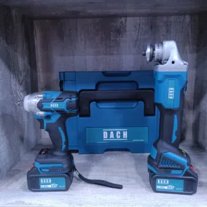 طقم عدد كهربائية احترافي لاسلكي من DACH بطارية ليثيوم - يشمل مفك بكسات (Impact Wrench) وصاروخ (Angle