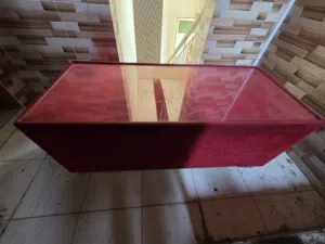 Modern Red Velvet Coffee Table with Glass Top