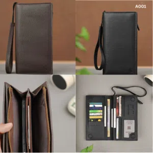 Long Leather Wallet for Men Slim & Practical Design محفظة جلد رجالية طويلة بتصميم نحيف وعملي