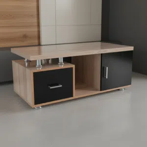 طاولة عصرية بتصميم أنيق. مع درج عملي و 2 دواليب تخزين،  مناسبة للصالون و المكتب