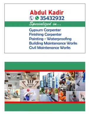 gypsum carpenter .finishing carpenter .painting waterproofing. building maintenance work