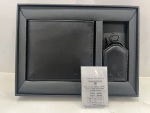 Armani exchange black leather wallet and keychain