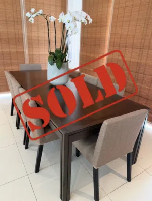 Crate and Barrel Dining table with 8 chairs